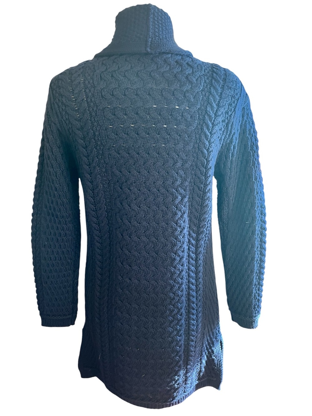 The Irish Store Navy Merino Wool Cable-Knit Open Front Cardigan Size Medium - Picture 4 of 8
